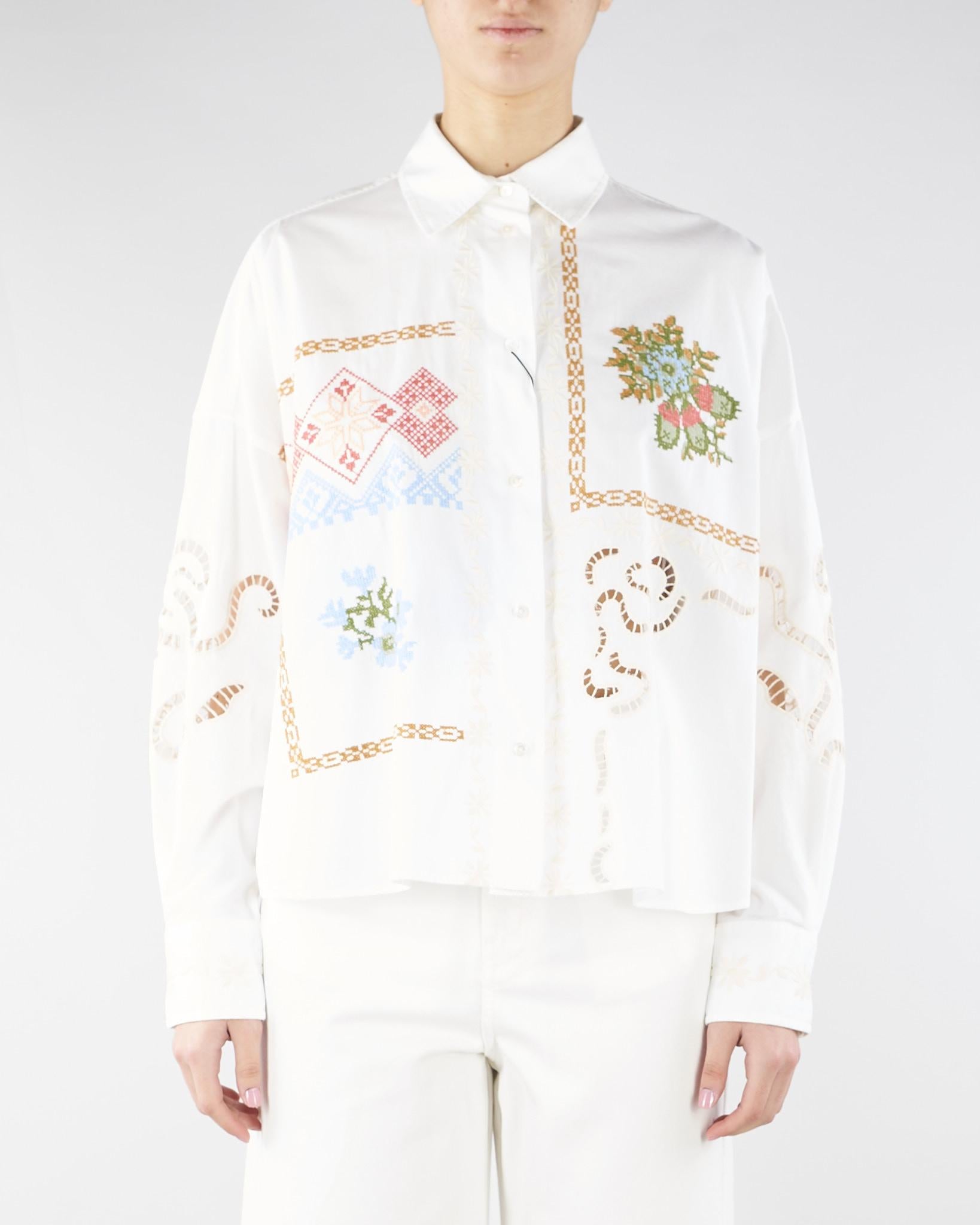 Camicia Bianco in cotone con pizzo e ricami WKDFONTE 1 MAX MARA WEEKEND 