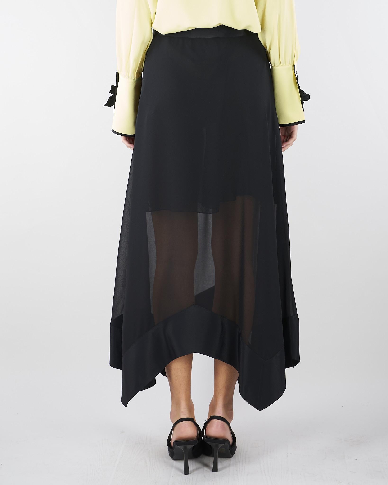 Gonna Nero in georgette con fondo asimmetrico GO01001TACE0005 V0003 SIMONA CORSELLINI 