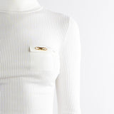 Maglia Avorio a costine con taschino MK11B56E2 360 ELISABETTA FRANCHI 