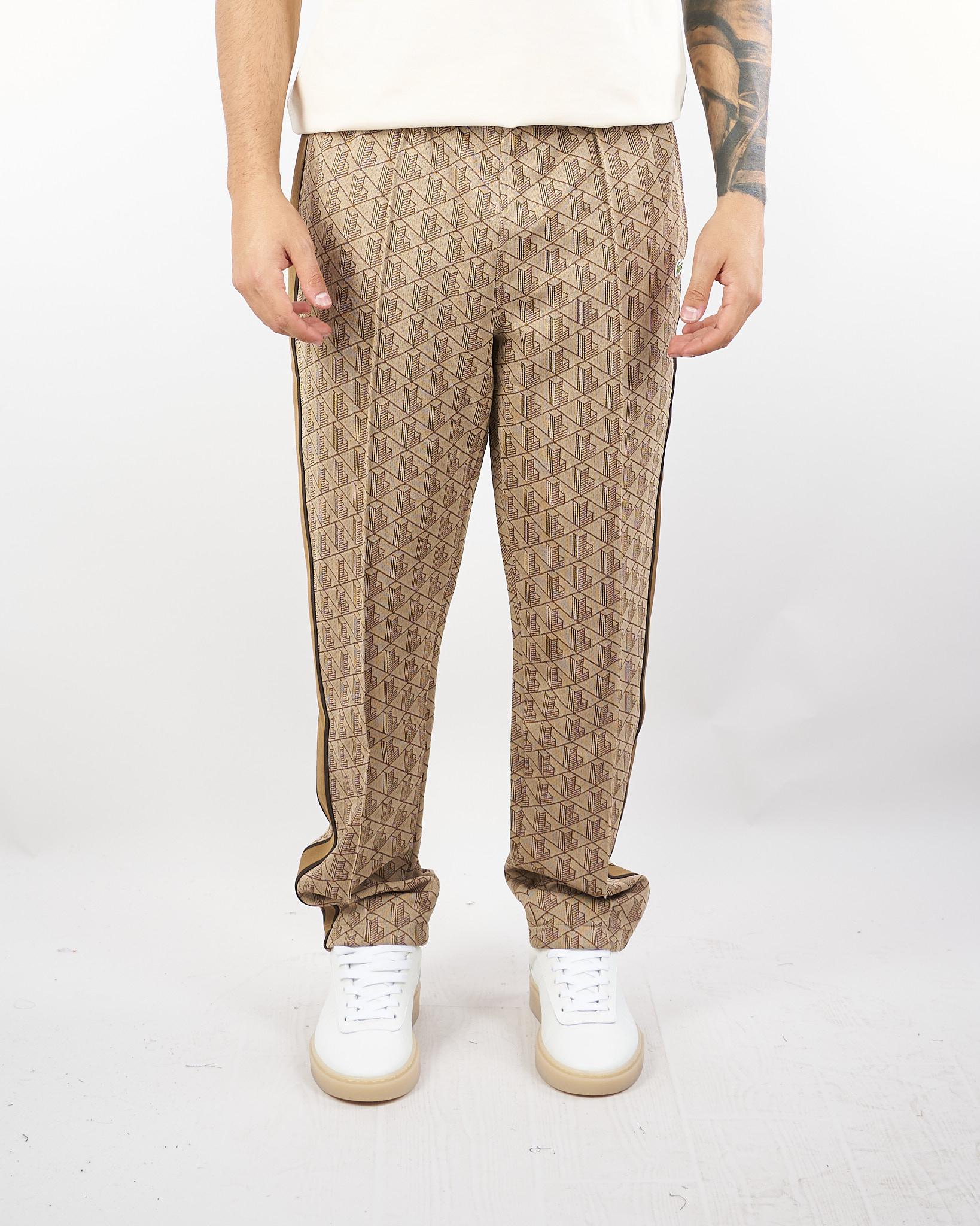 Pantalone Beige in felpa jacquard monogram con logo XH1440 6IR LACOSTE 