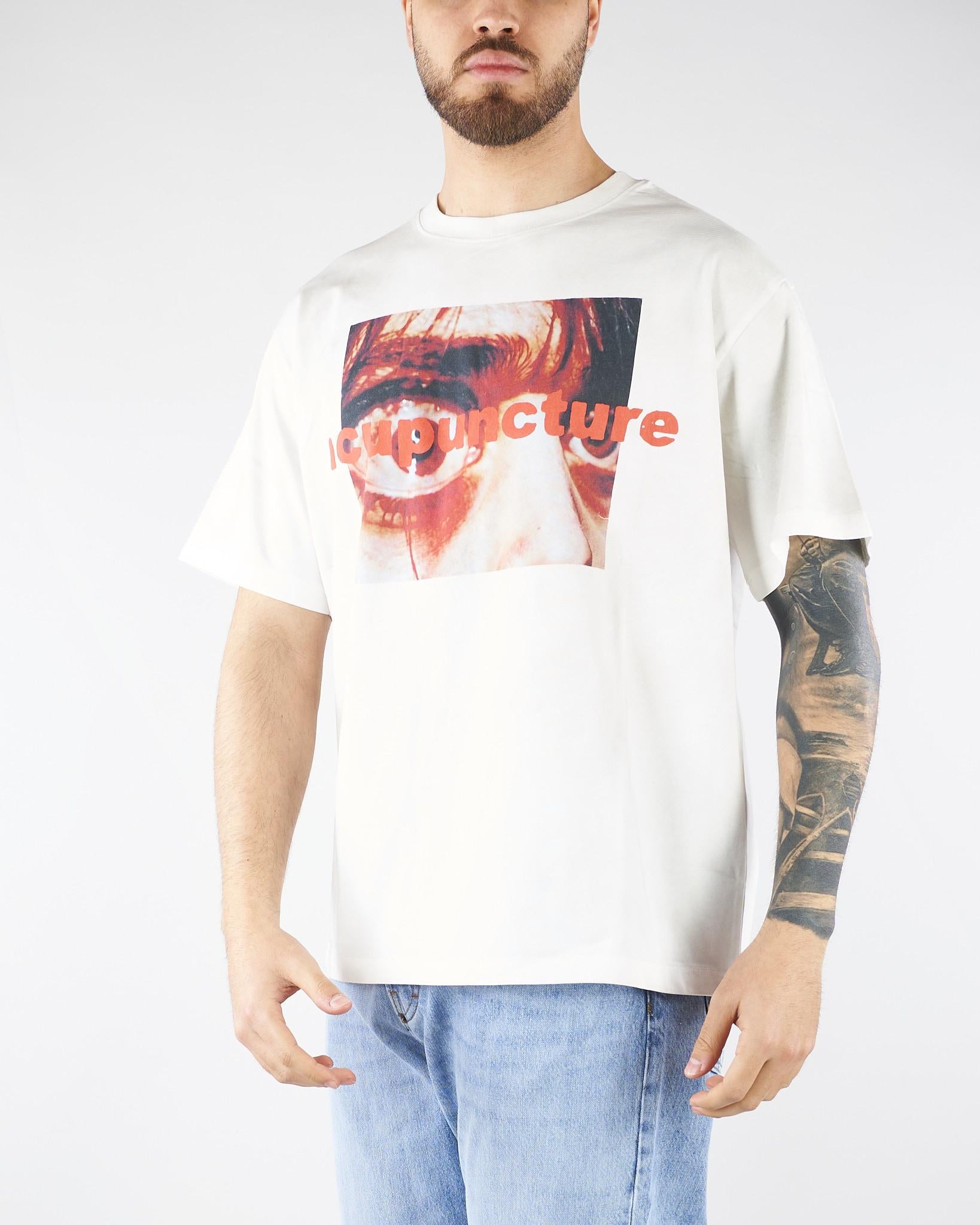 T-shirt Boxy Bianco con stampa HTEM321402 214 ACUPUNCTURE 