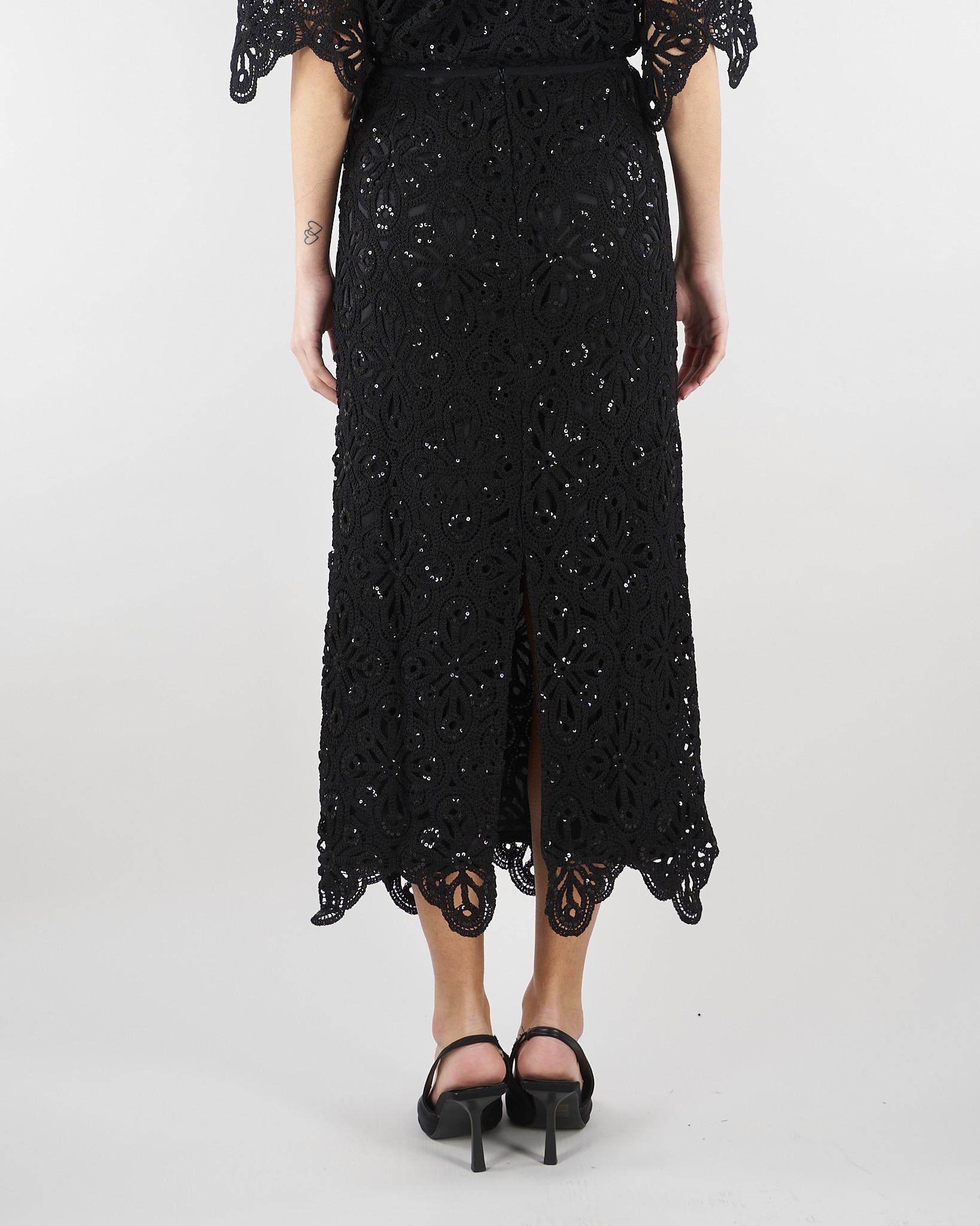 Gonna Nero in macramè con paillettes PBPPANDA 2 PENNY BLACK 