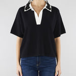 Maglia polo Nero con colletto a contrasto con applicazioni in paillettes SP5NT009 0001 ICONA 