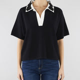 Maglia polo Nero con colletto a contrasto con applicazioni in paillettes SP5NT009 0001 ICONA 