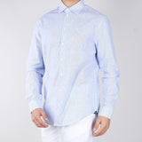 Camicia a righe Blu-Bianco in misto lino e cotone