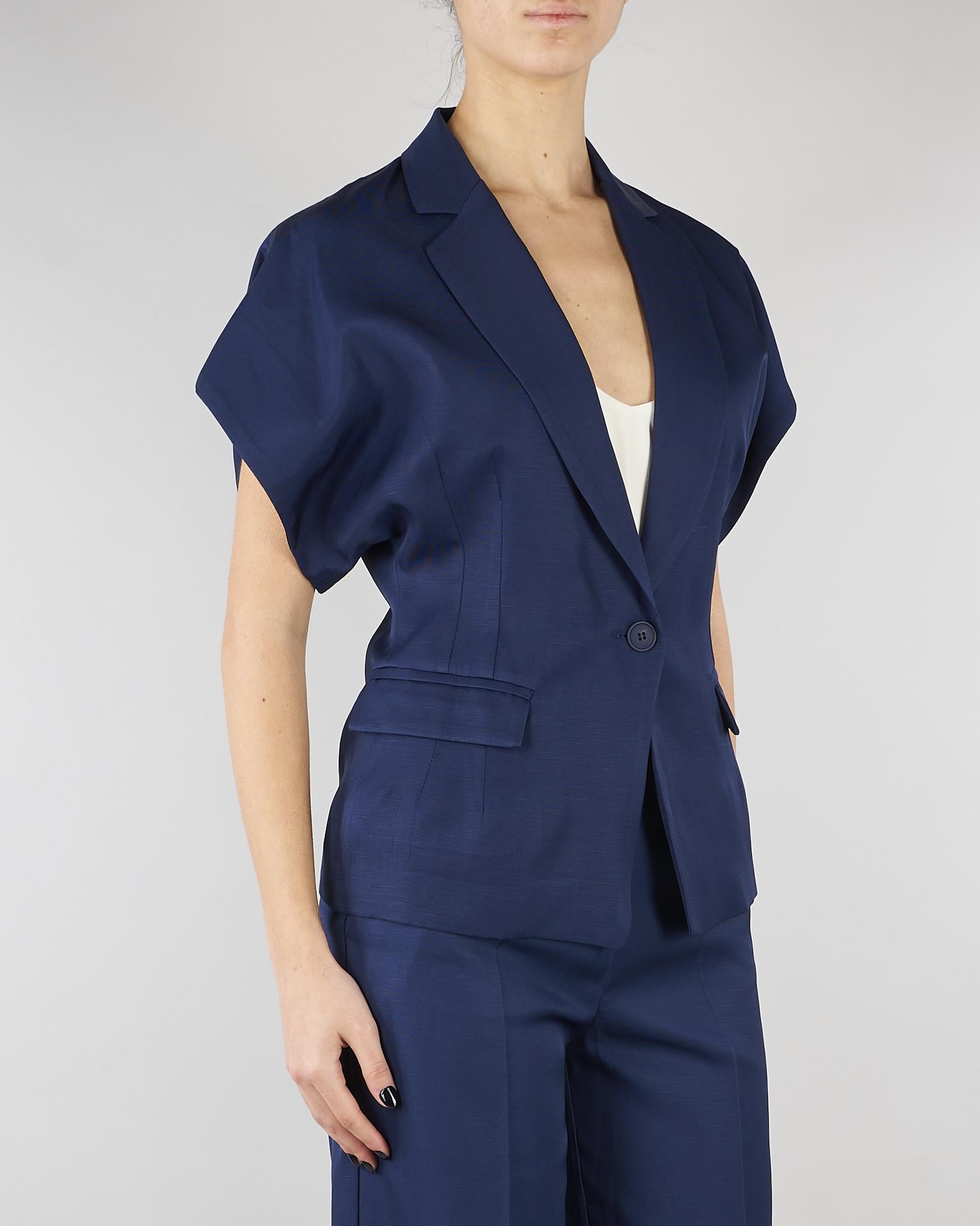 Giacca Blu in misto viscosa e lino con maniche corte SP5CO003 3000 ICONA 