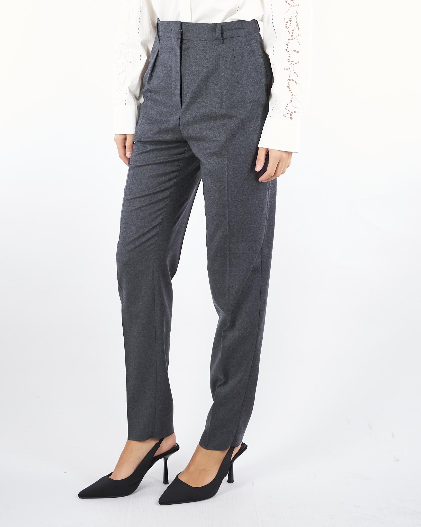 Pantalone Antracite in flanella di lana con doppia pinces RANIA 3 MAX MARA STUDIO 