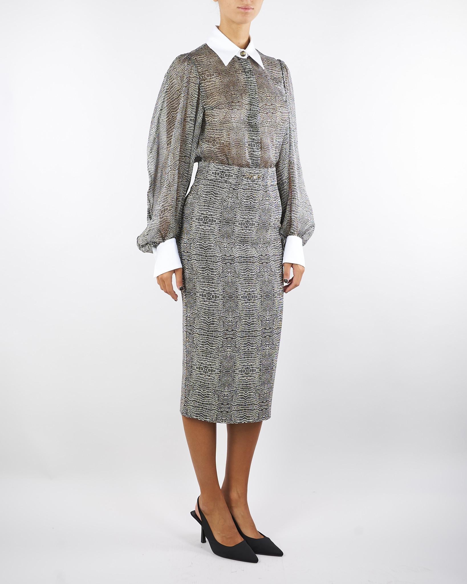 Body Nero con stampa pitone e colletto CB00657E2 110 ELISABETTA FRANCHI 