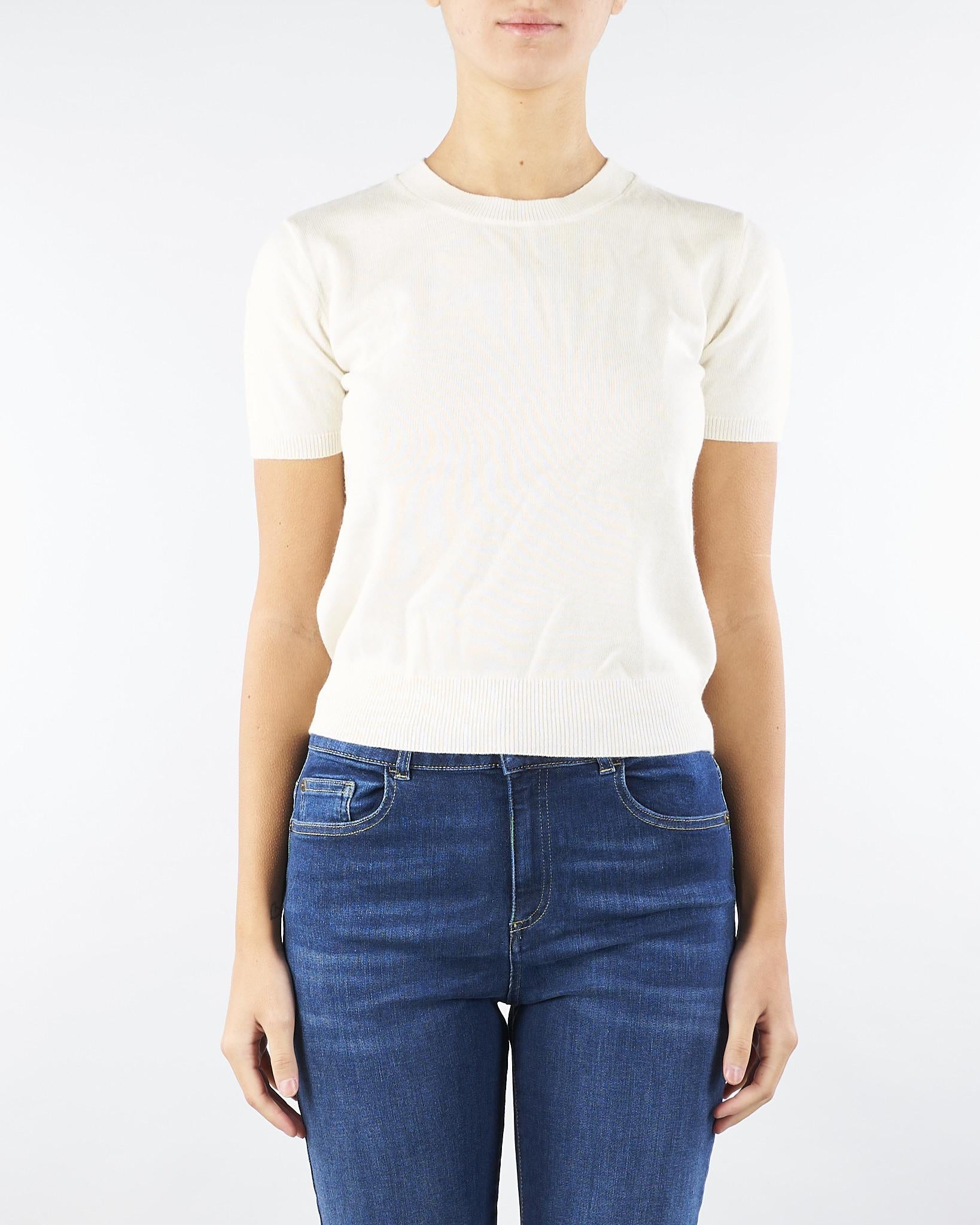 Maglia Panna in misto lana con maniche corte RI5NT047 1041 ICONA 