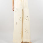 Pantalone Ecru in lino con ricami in paillettes SP5NT052 1004 ICONA 