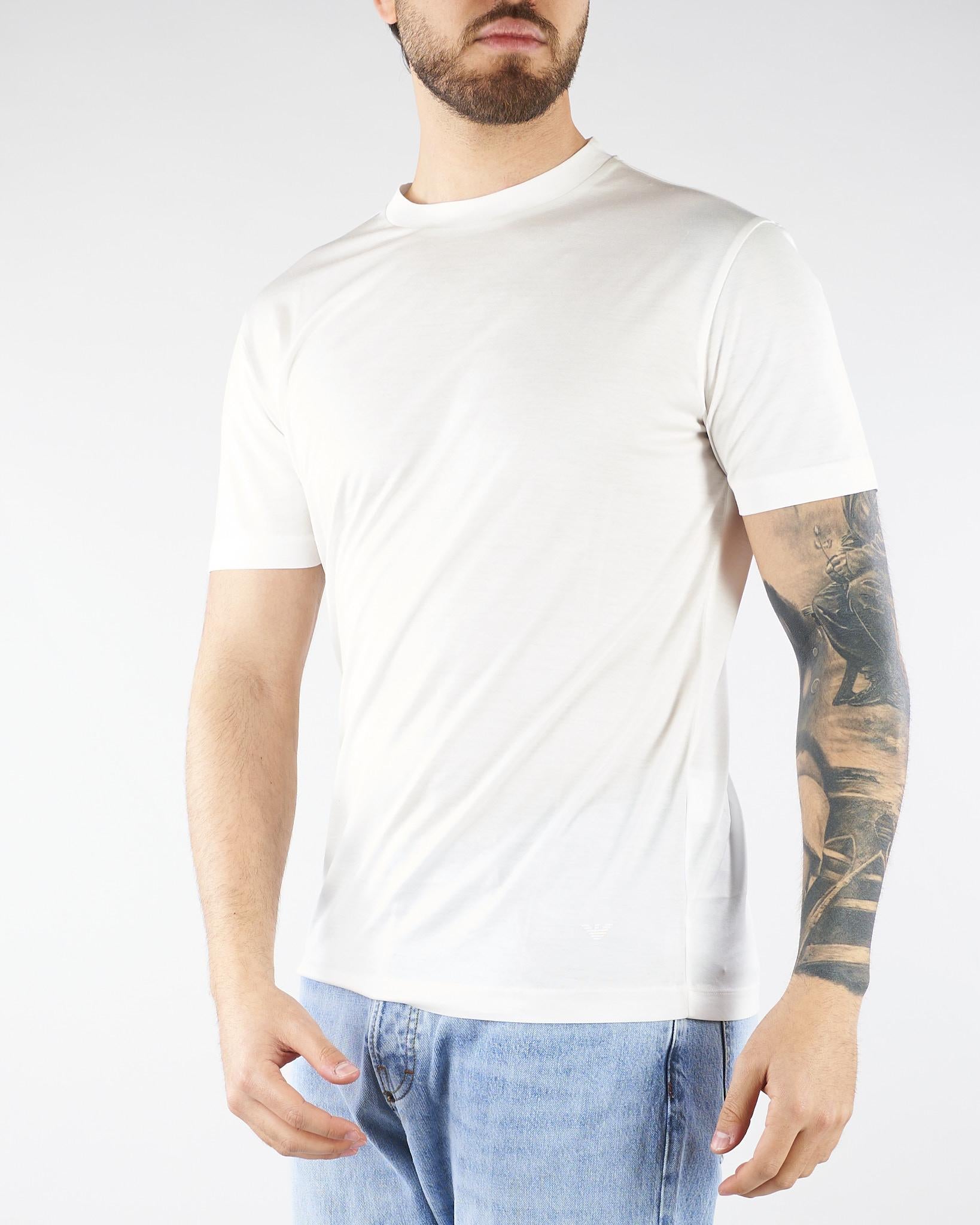 T-shirt Bianco in misto lyocell e cotone con logo al fondo EM006691AF10017 U0003 EMPORIO ARMANI 