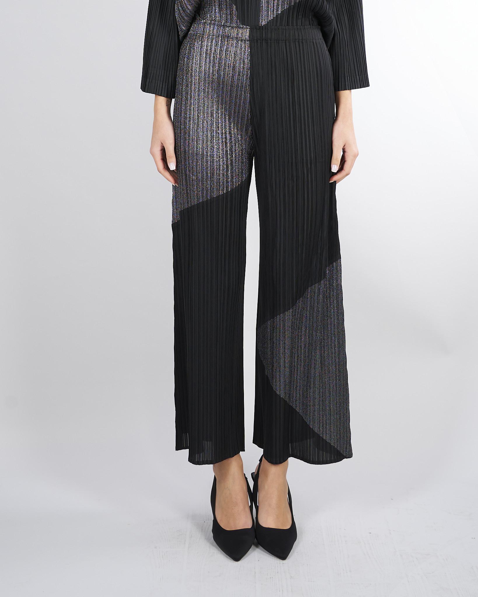 Pantalone Nero plissettato con inserti in lurex M6PY27 B1063 MEIMEIJ 