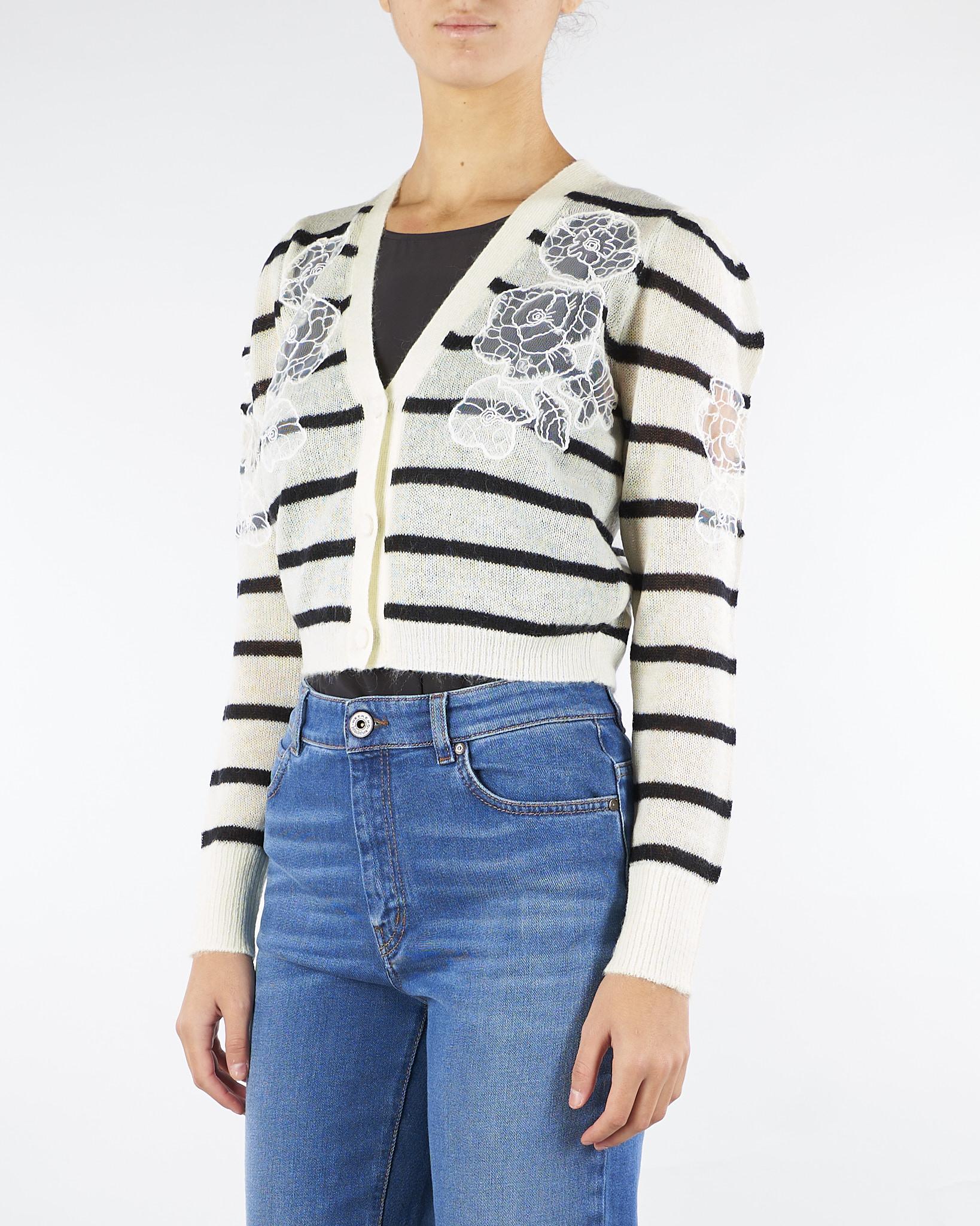 Cardigan Panna-Nero in misto mohair con pizzo TP3250 12755 TWIN SET 