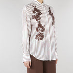 Camicia Bianco-Marrone a righe con ricami floreale D48EK037ES2 MFB25 ERMANNO BY ERMANNO SCERVINO 
