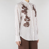 Camicia Bianco-Marrone a righe con ricami floreale D48EK037ES2 MFB25 ERMANNO BY ERMANNO SCERVINO 
