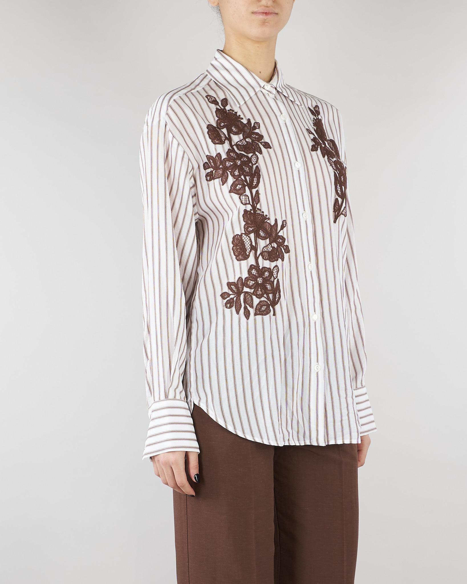 Camicia Bianco-Marrone a righe con ricami floreale D48EK037ES2 MFB25 ERMANNO BY ERMANNO SCERVINO 