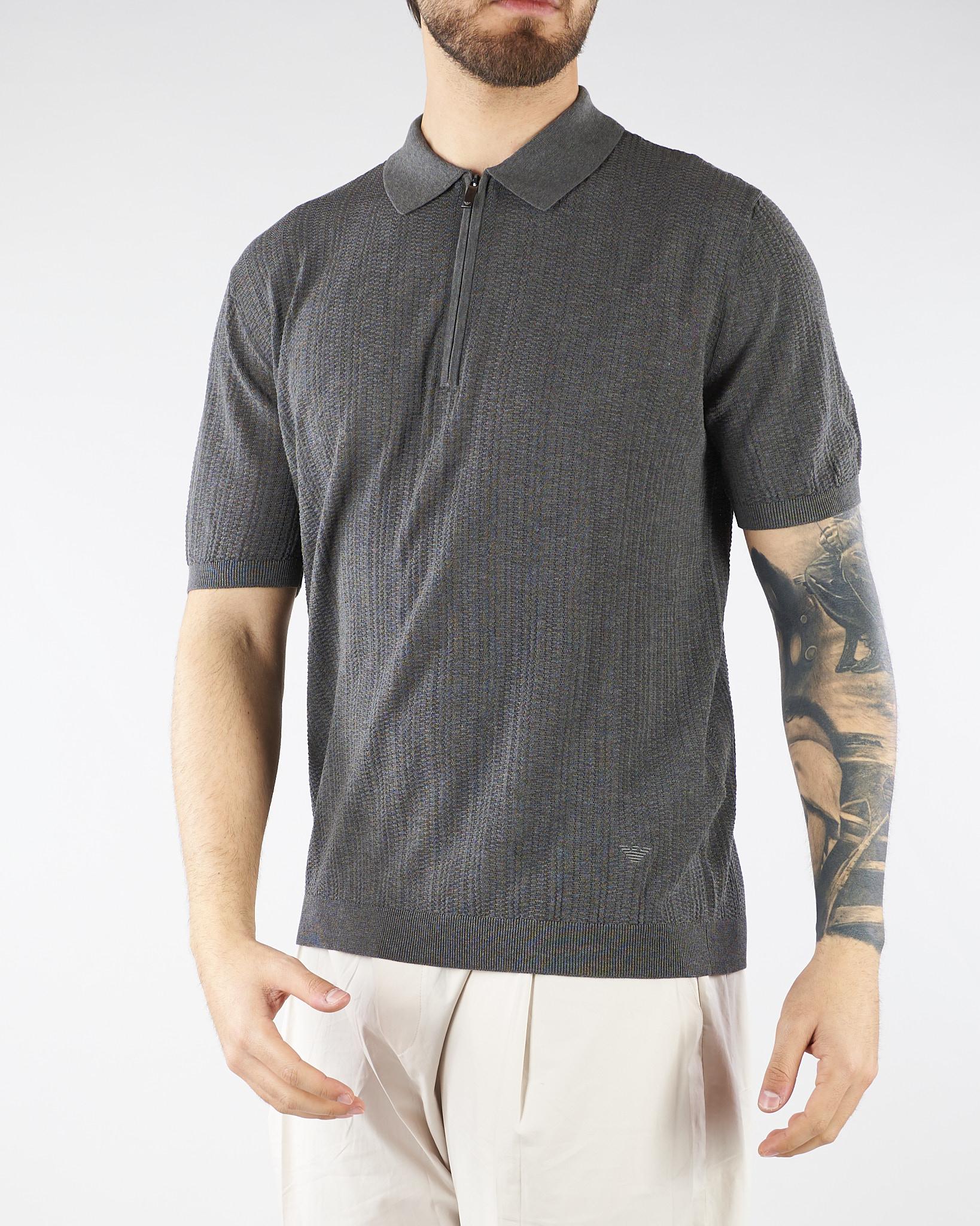 Maglia Grigio a polo con zip EM004305AF23761 O8003 EMPORIO ARMANI 