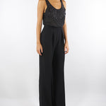 Tuta Nero in georgette e crêpe con cristalli TU06357E2 110 ELISABETTA FRANCHI 