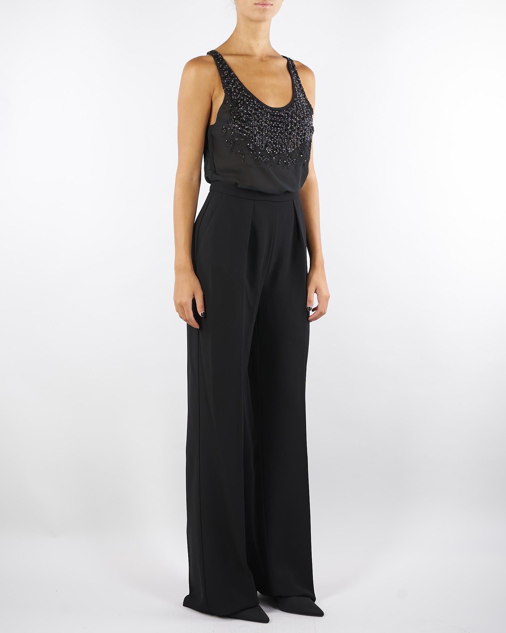 Tuta Nero in georgette e crêpe con cristalli TU06357E2 110 ELISABETTA FRANCHI 