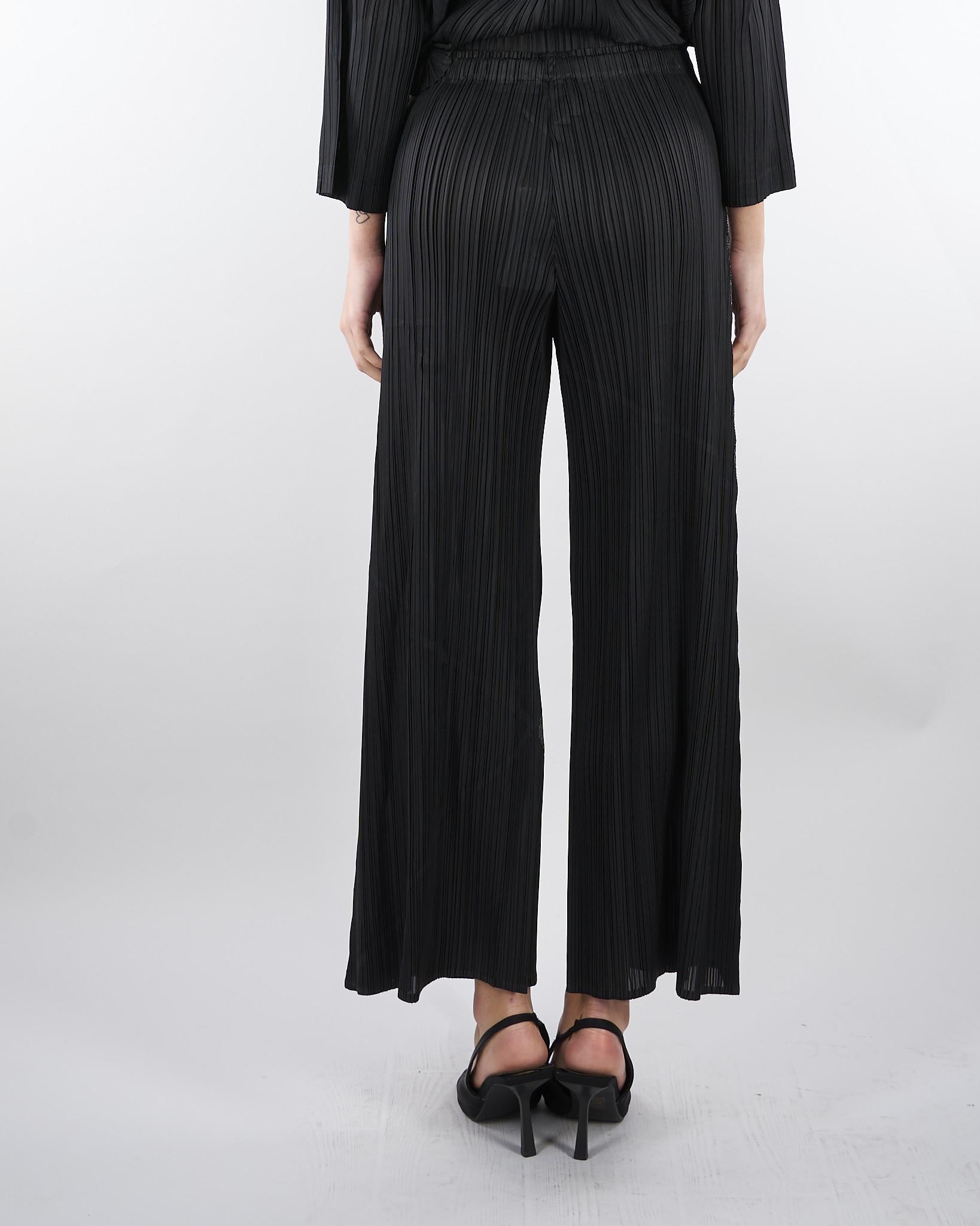 Pantalone Nero plissettato con inserti in lurex M6PY27 B1063 MEIMEIJ 