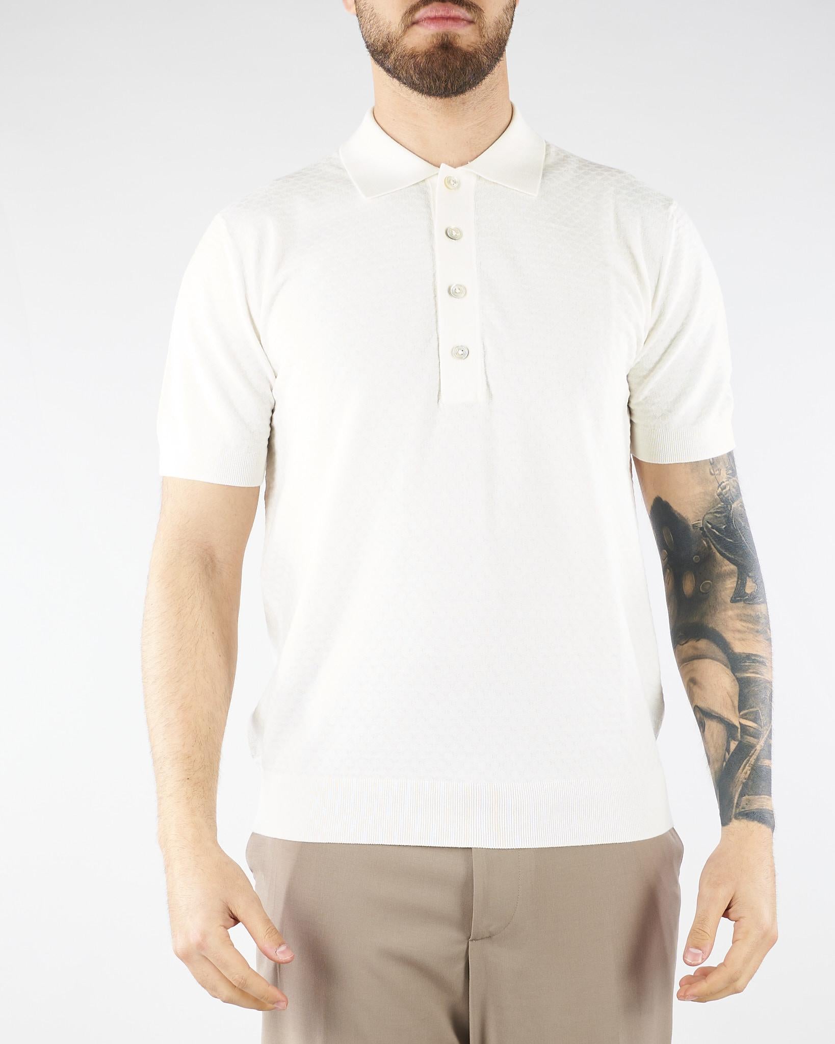 Polo jacquard Panna in maglia lavorata A046F100 1102 PAOLO PECORA 