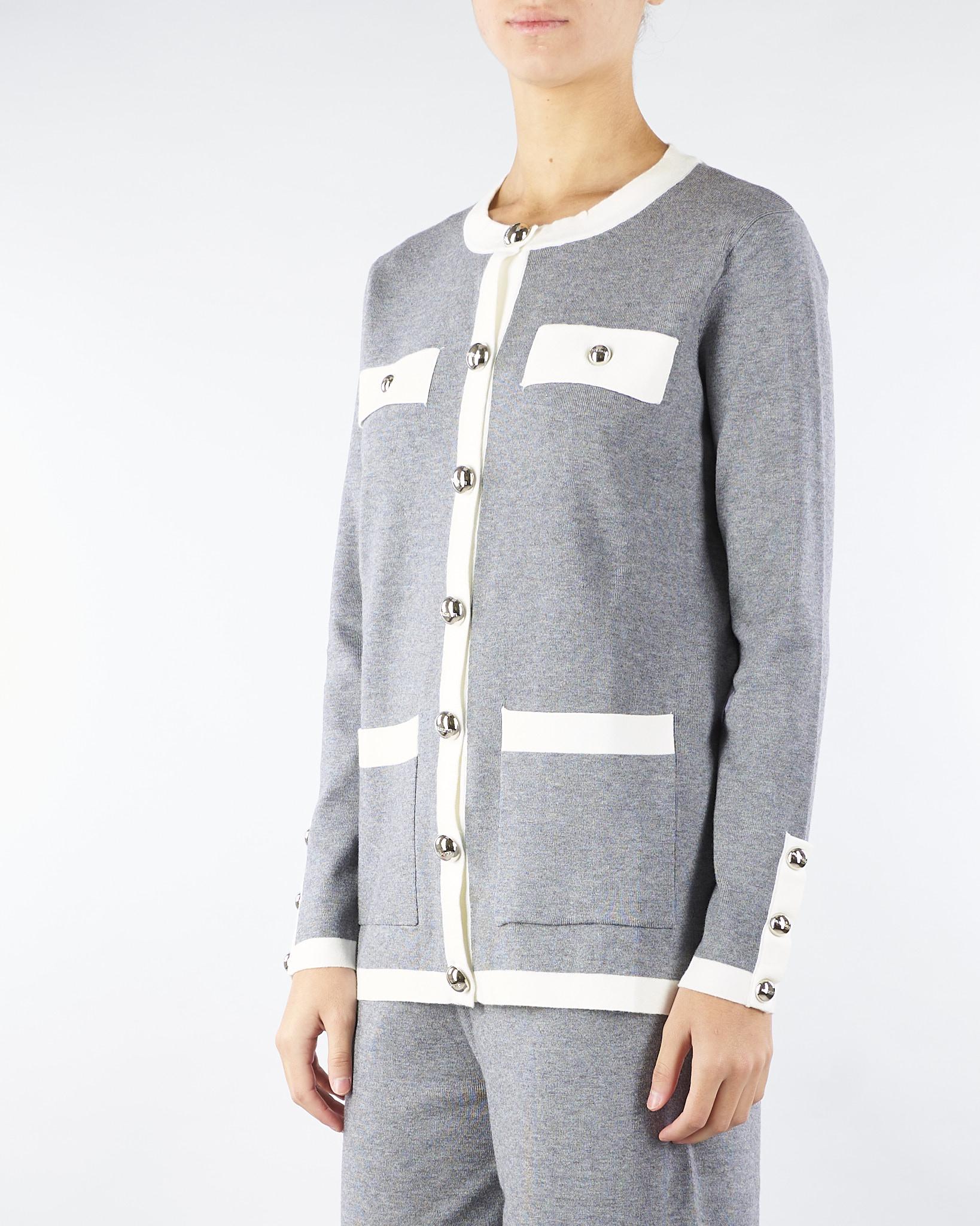 Cardigan Grigio-Bianco con profili a contrasto NS249 95 NO SECRETS 