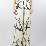 Pantalone a fantasia Crema-Nero in viscosa con elastico in vita