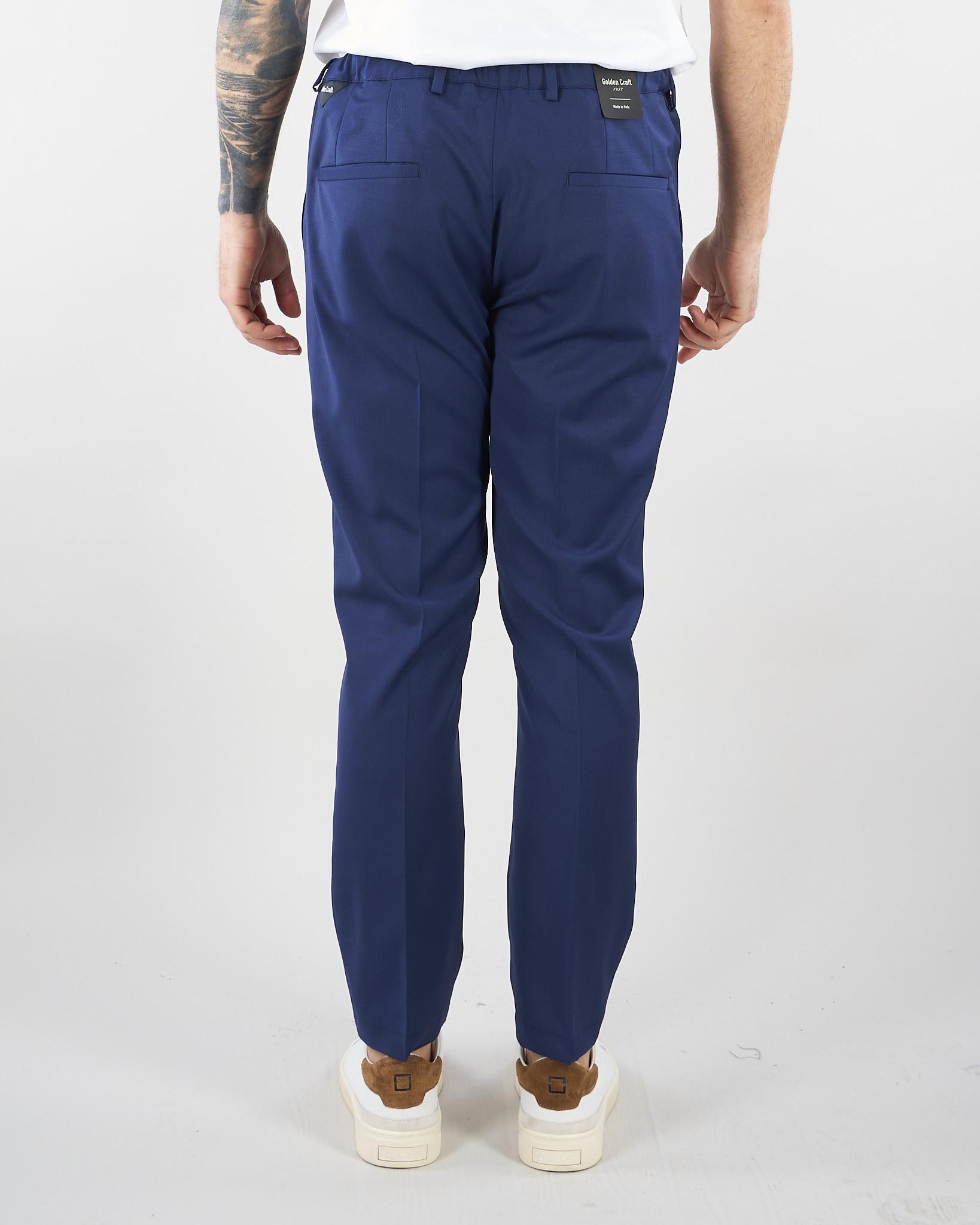 Pantalone Max Blu in fresco lana con elastico e pences GC1PSS266896 E003 GOLDEN CRAFT 