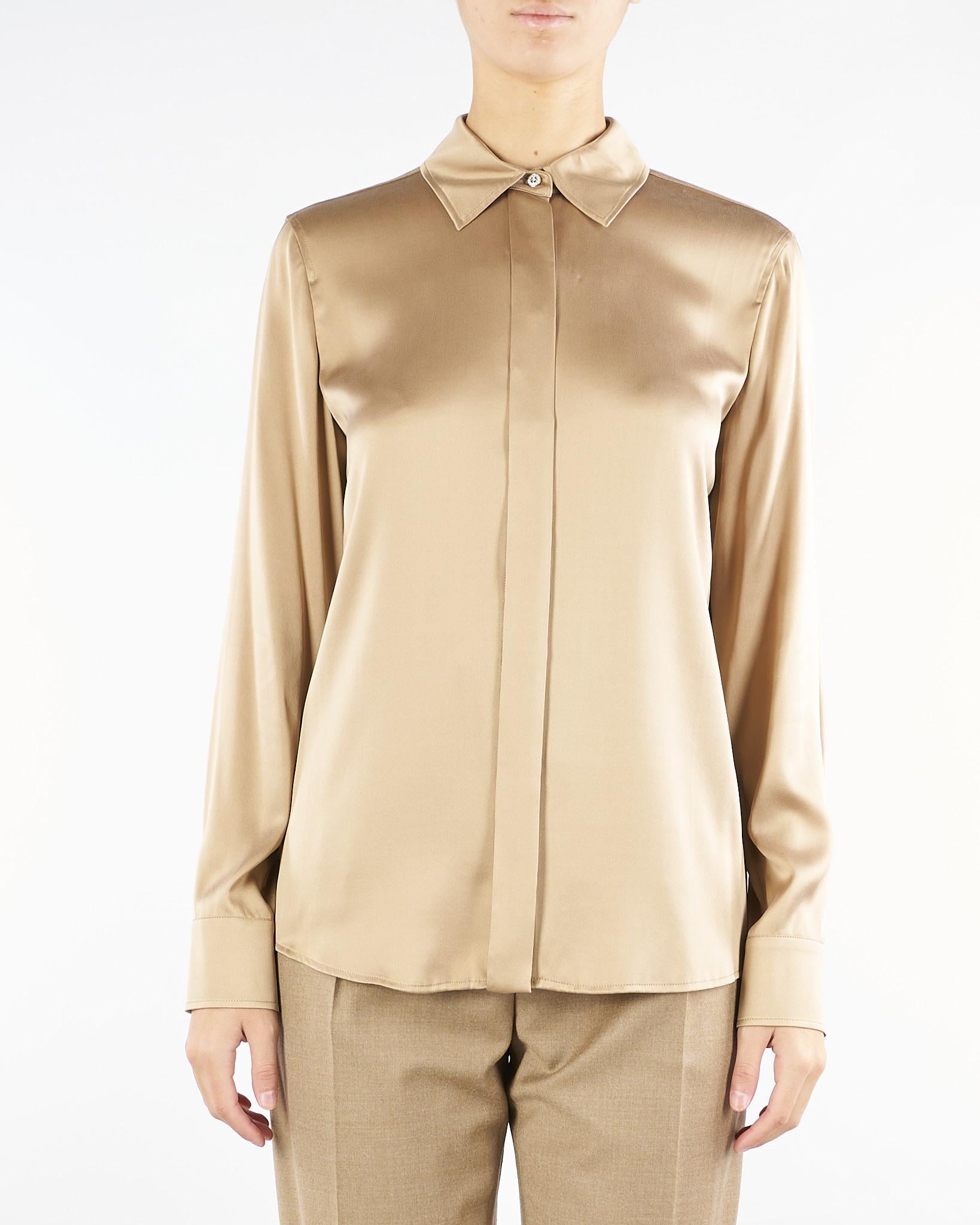 Camicia Beige classica in raso di seta XERO 91 MAX MARA STUDIO 