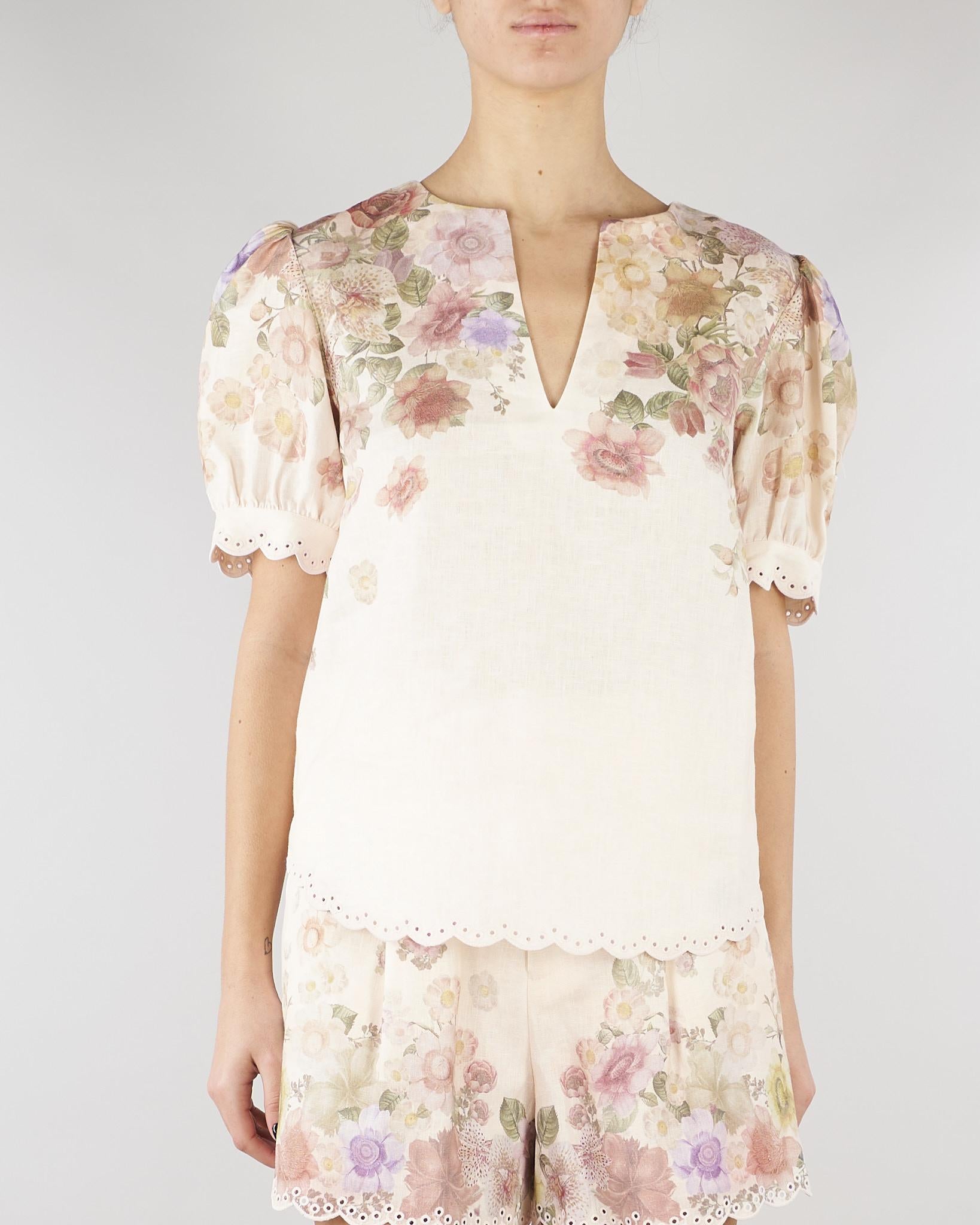 Blusa Rosa in lino a fiori con ricamo TT2573 13588 TWIN SET 