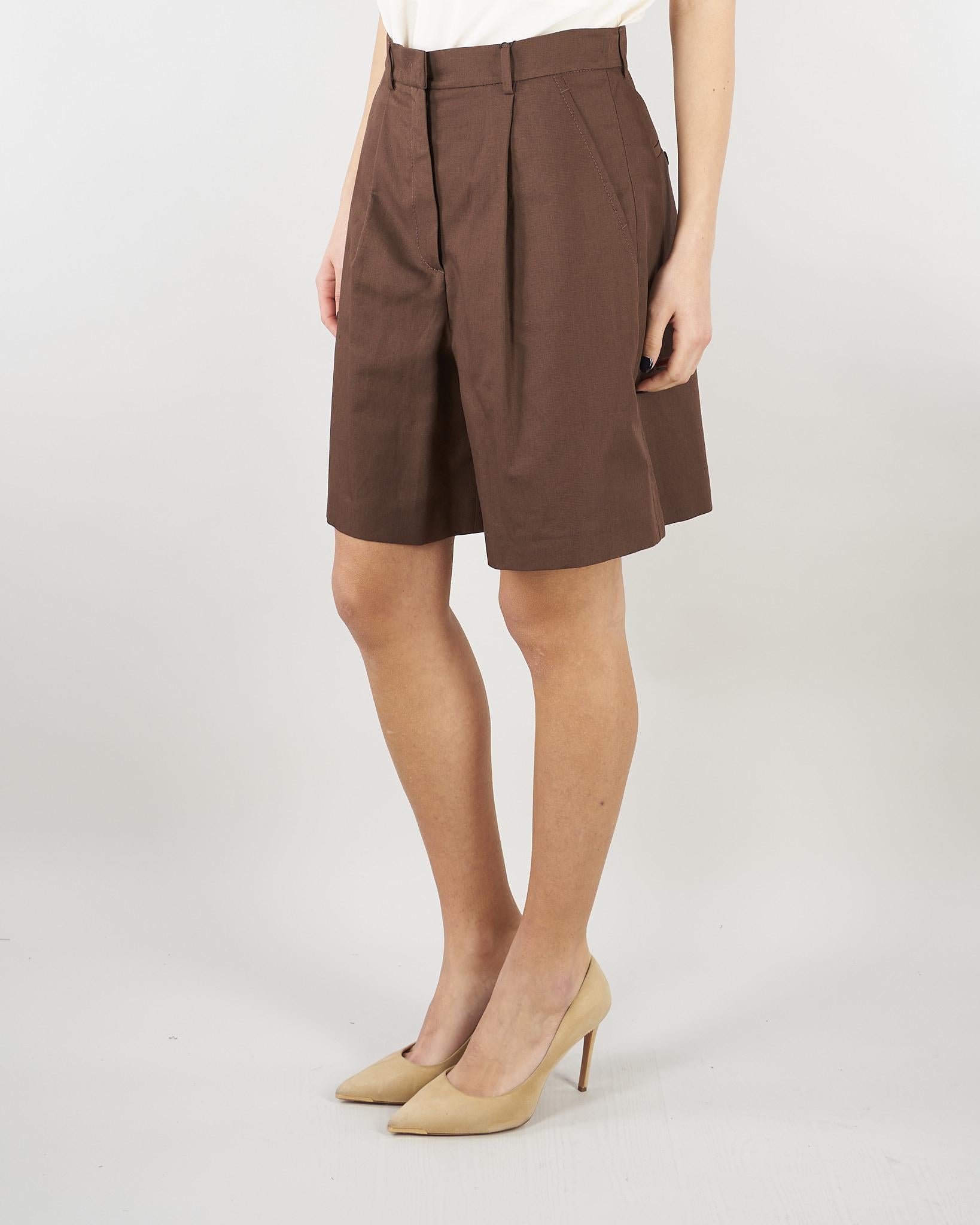 Bermuda Marrone in canvas di cotone e lino WKDECUBA 13 MAX MARA WEEKEND 