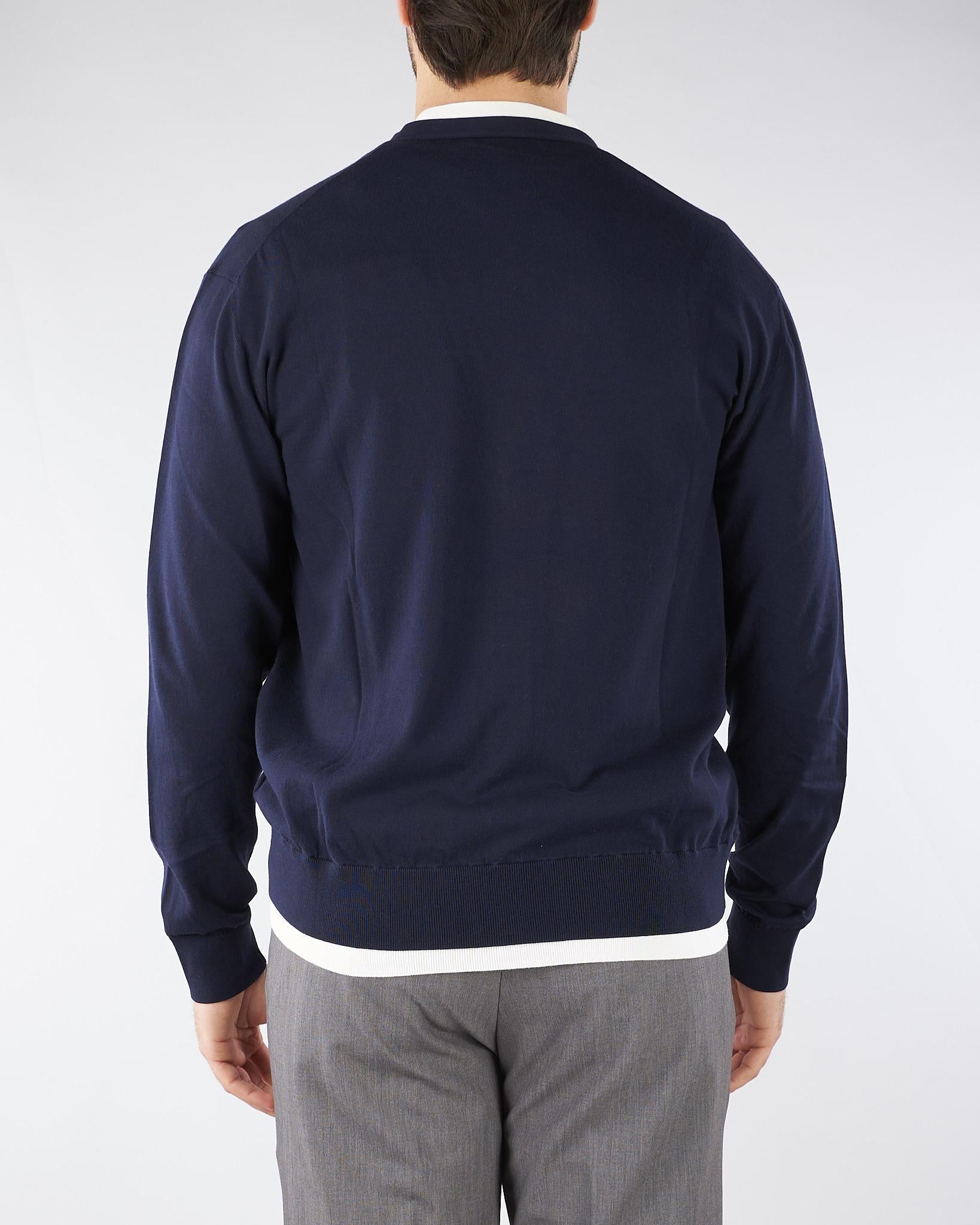 Cardigan Blu in cotone con profili a contrasto A008F100 6685 PAOLO PECORA 