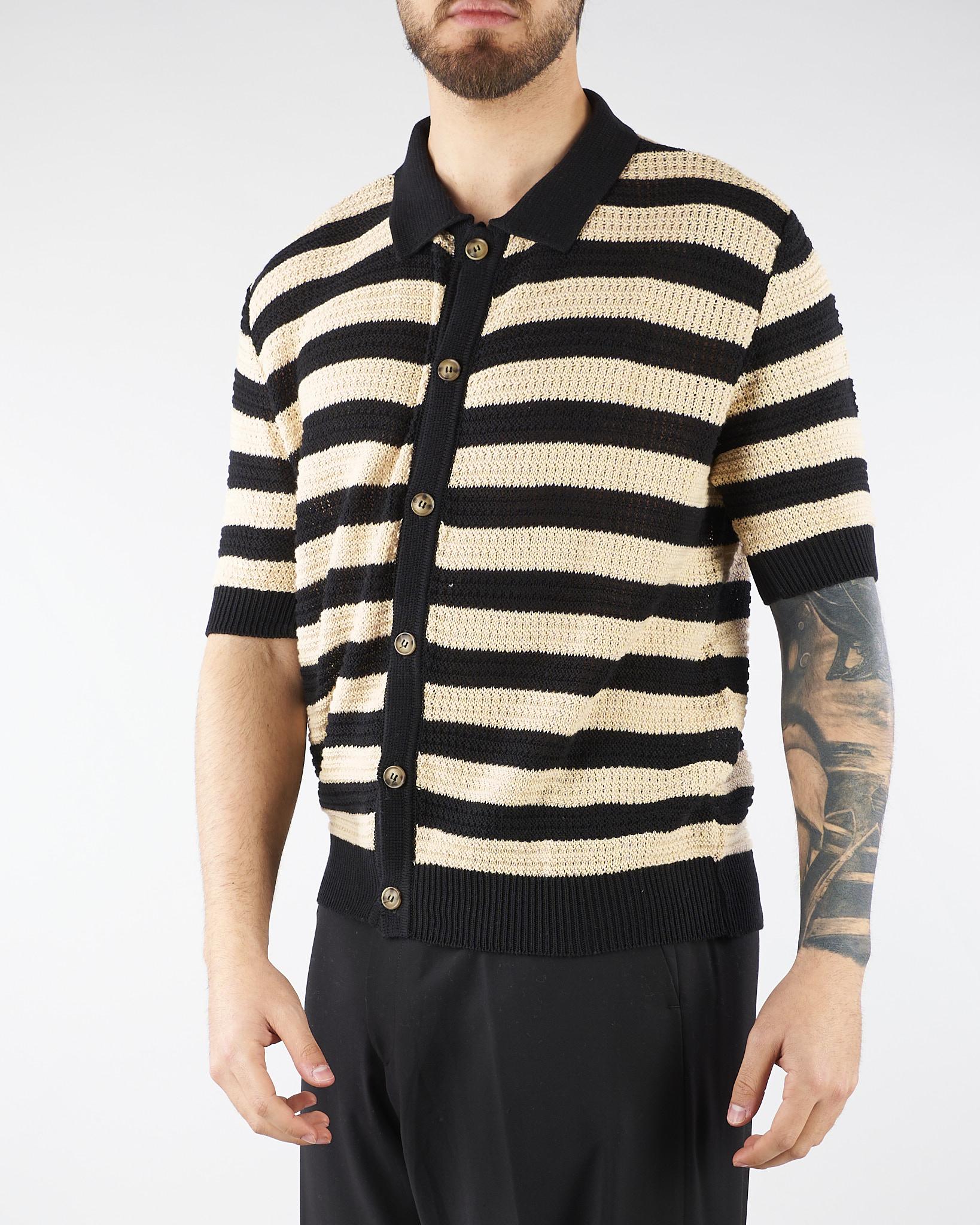 Polo in Maglia Nero-Crema a righe S6PKMAKP077 110 A PAPER KID 