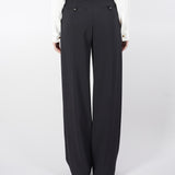 Pantaloni Nero in crêpe con dettagli in raso