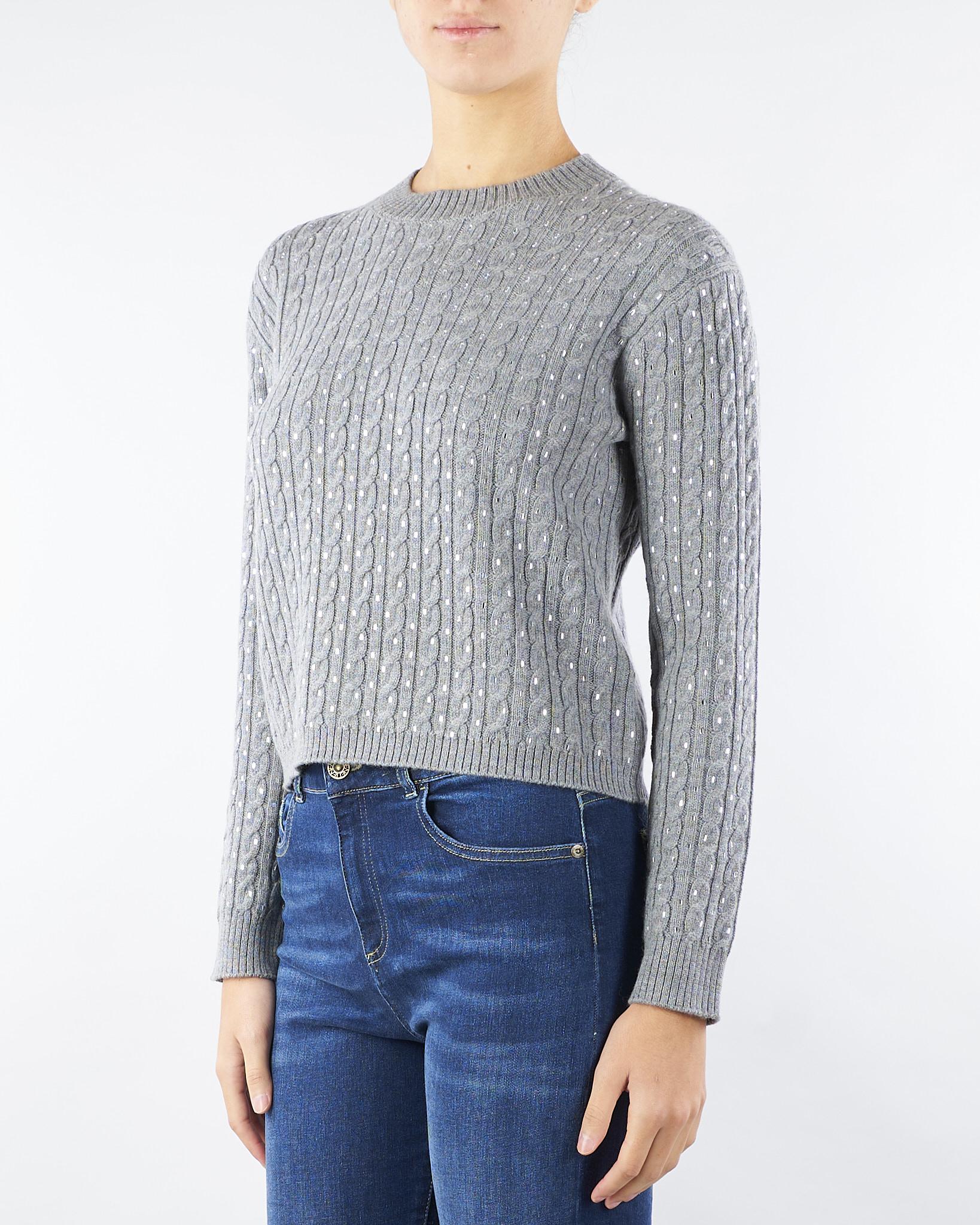 Maglia Grigio in lana a treccia con ricamo vetro specchiato USSURI 2 MAX MARA STUDIO 