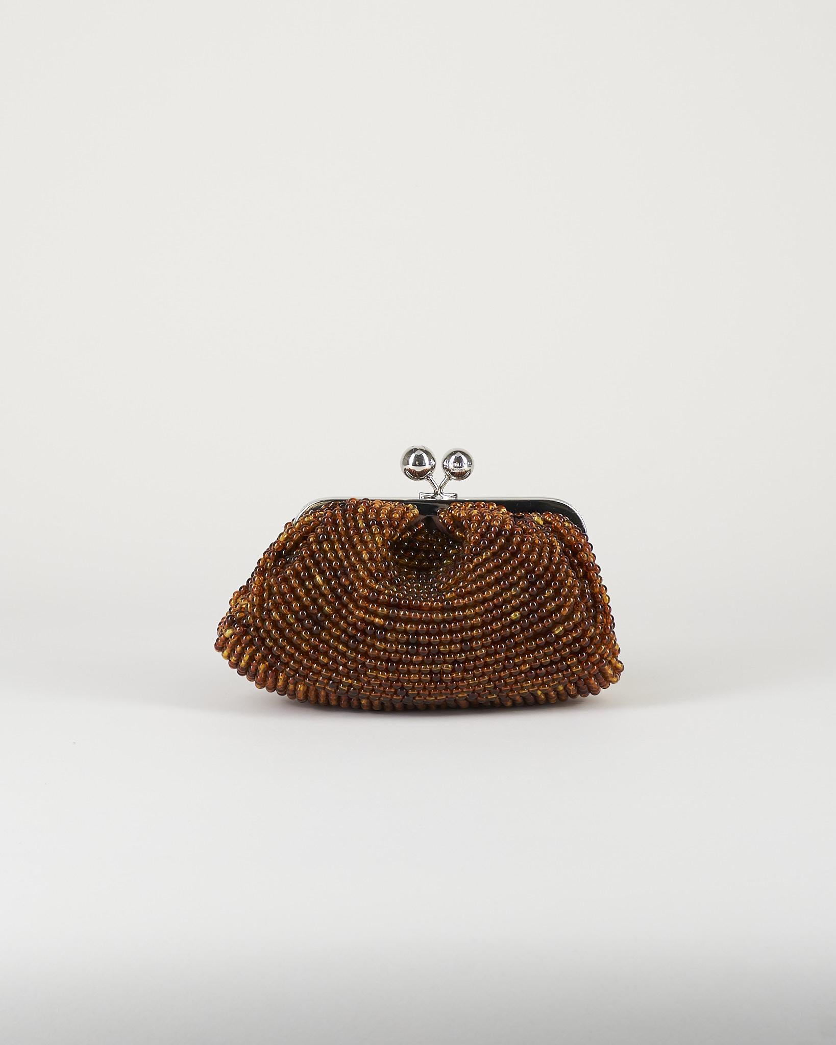 Borsa Pasticcino Bag small Marrone con perle in resina ricamate WKAESCHIMO 1 MAX MARA WEEKEND 