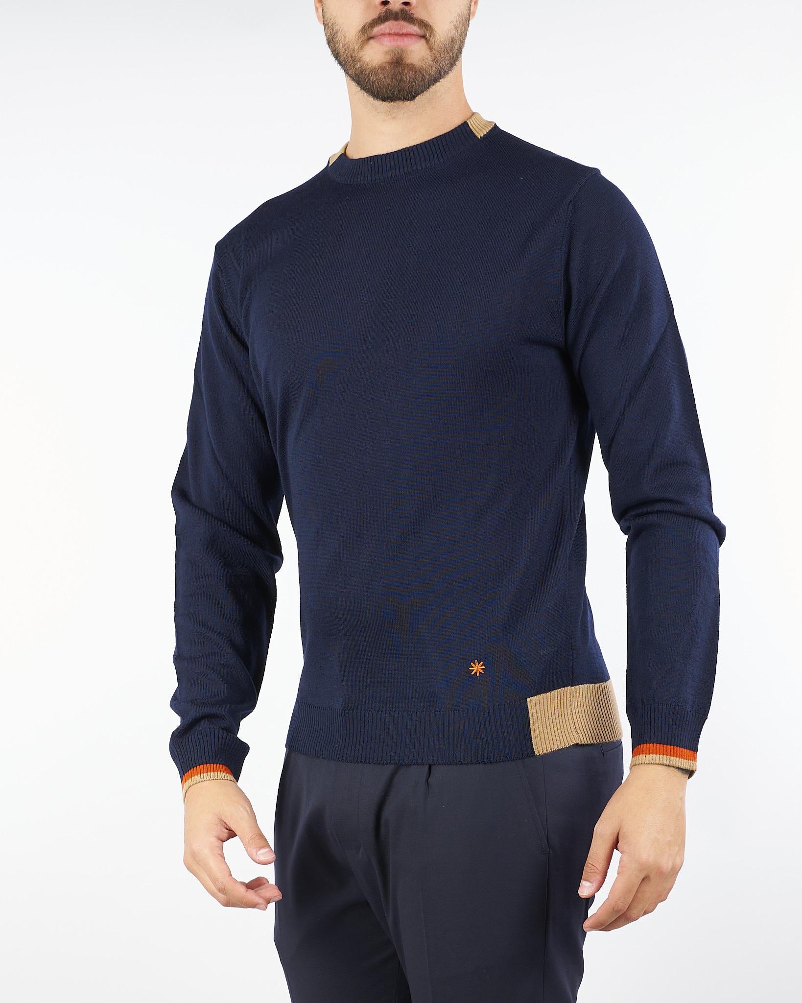 Maglia Blu con profili a contrasto in misto lana 3932M500253807 89 MANUEL RITZ 