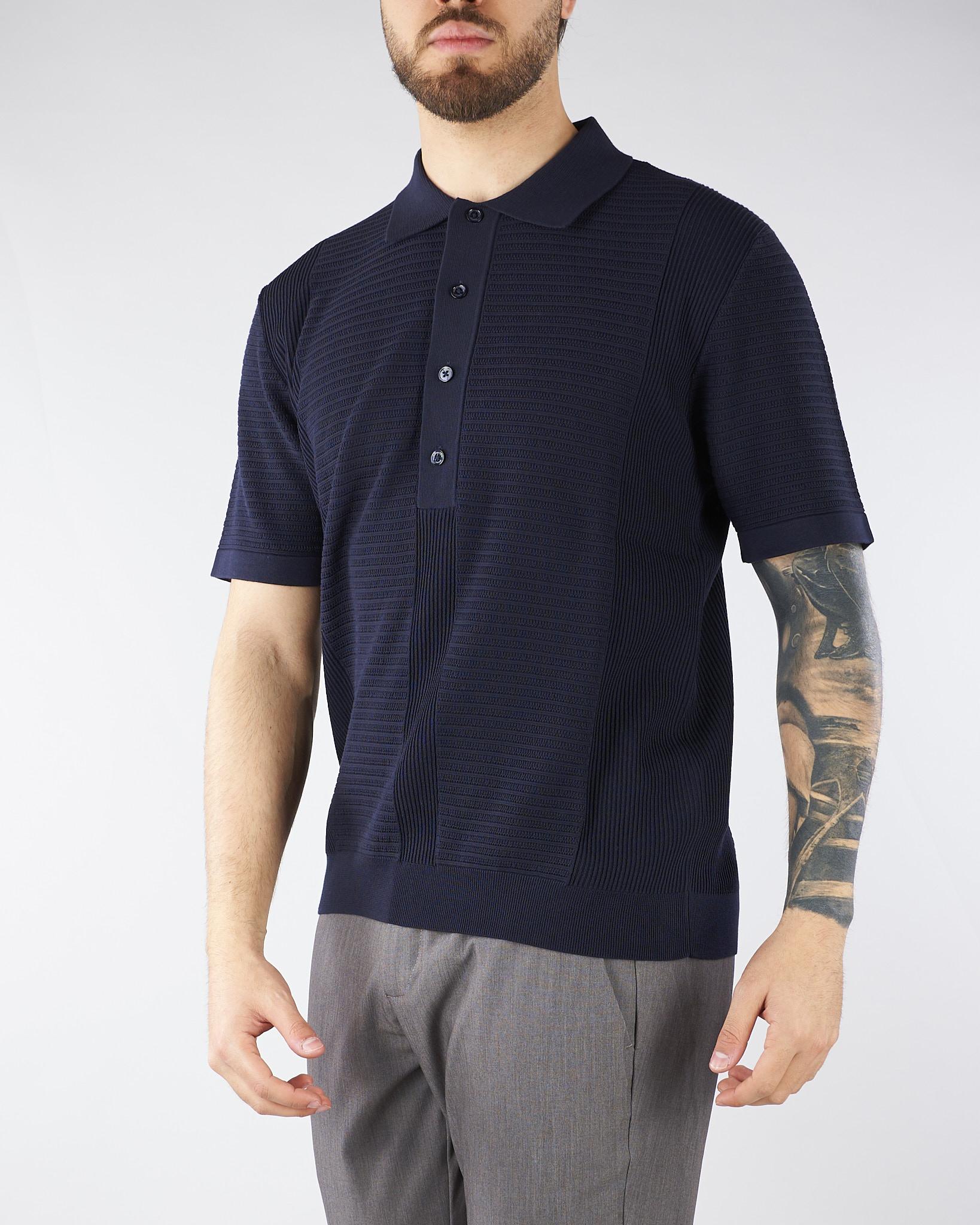 Polo jacquard Blu in maglia lavorata A027F300 6685 PAOLO PECORA 