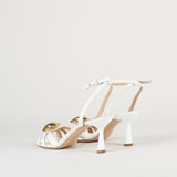 Sandalo Bianco in pelle con accessorio gold 7523 1 FRANCESCO SACCO 