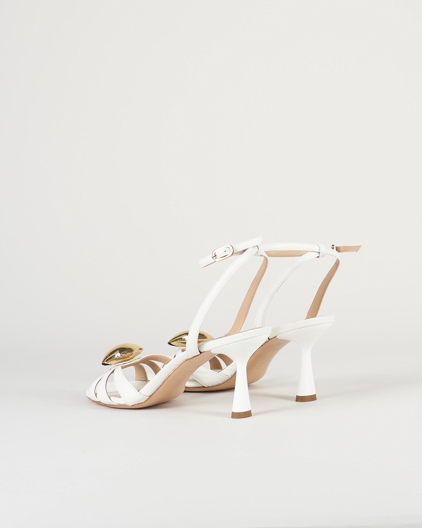 Sandalo Bianco in pelle con accessorio gold 7523 1 FRANCESCO SACCO 