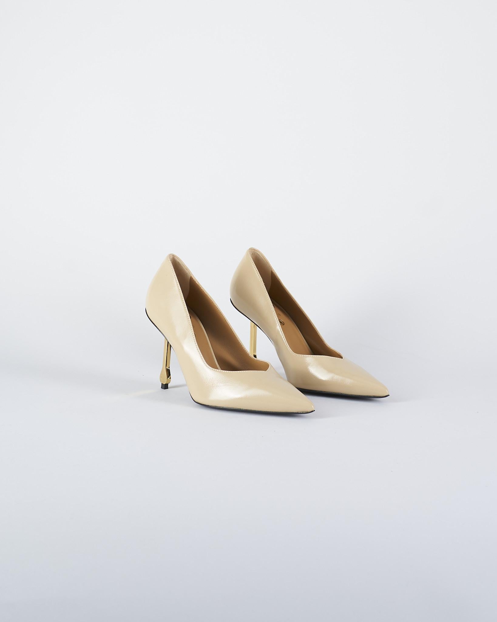 Decollette Crema in pelle con tacco gold 263 13 WO MILANO 