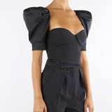 Top Nero in crêpe e duchesse TO02656E2 110 ELISABETTA FRANCHI 