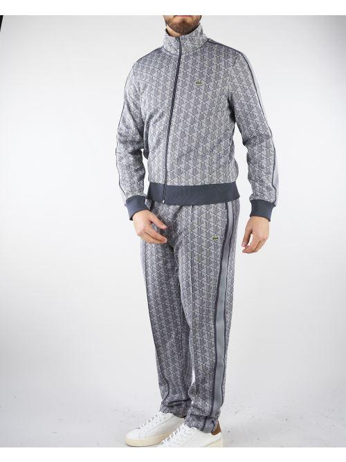 Pantalone Grigio in felpa jacquard monogram con logo XH1440 41I LACOSTE 