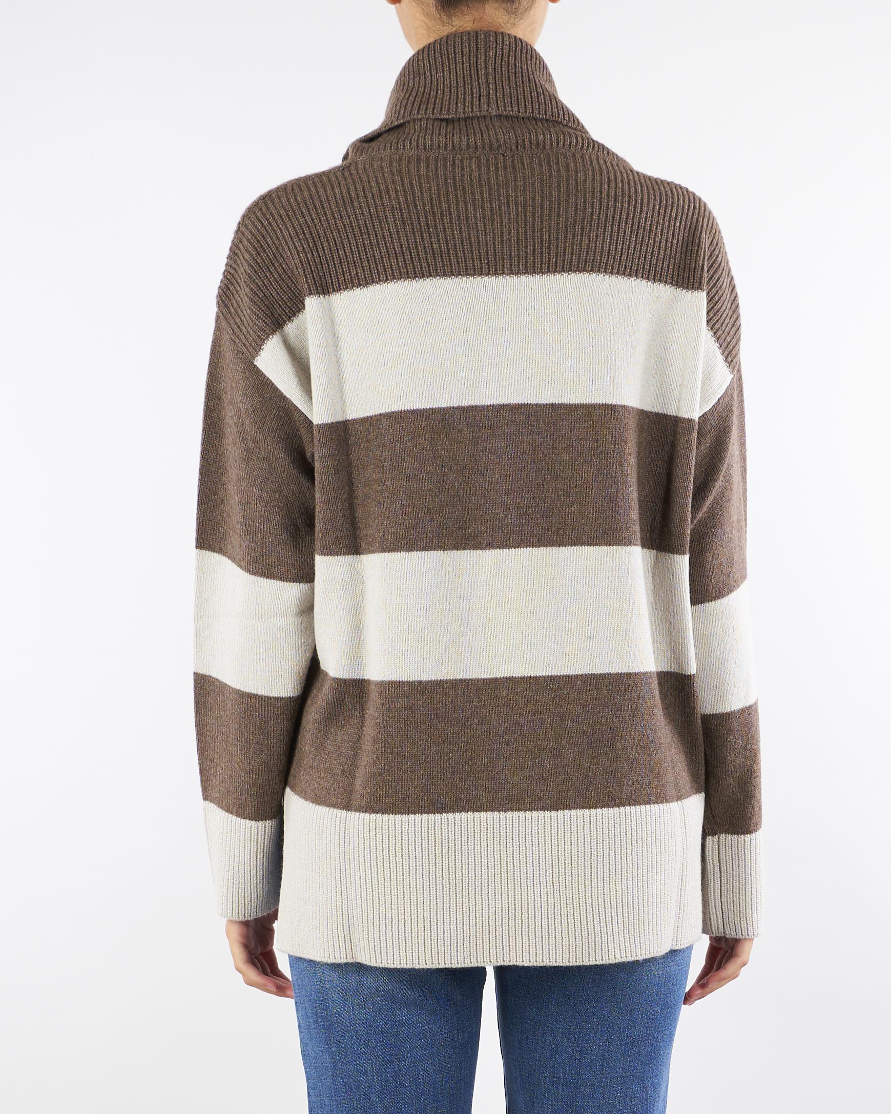 Maglia a righe Marrone-Calce con collo alto C8175722 37030 CLIPS 