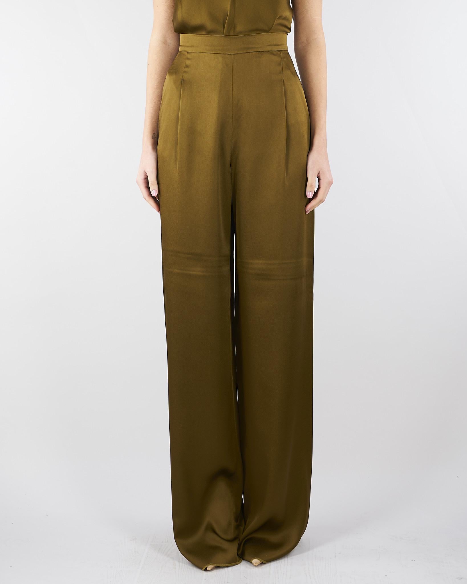 Pantalone Verde Olio in envers satin MSECONO 56 MAX MARA STUDIO 