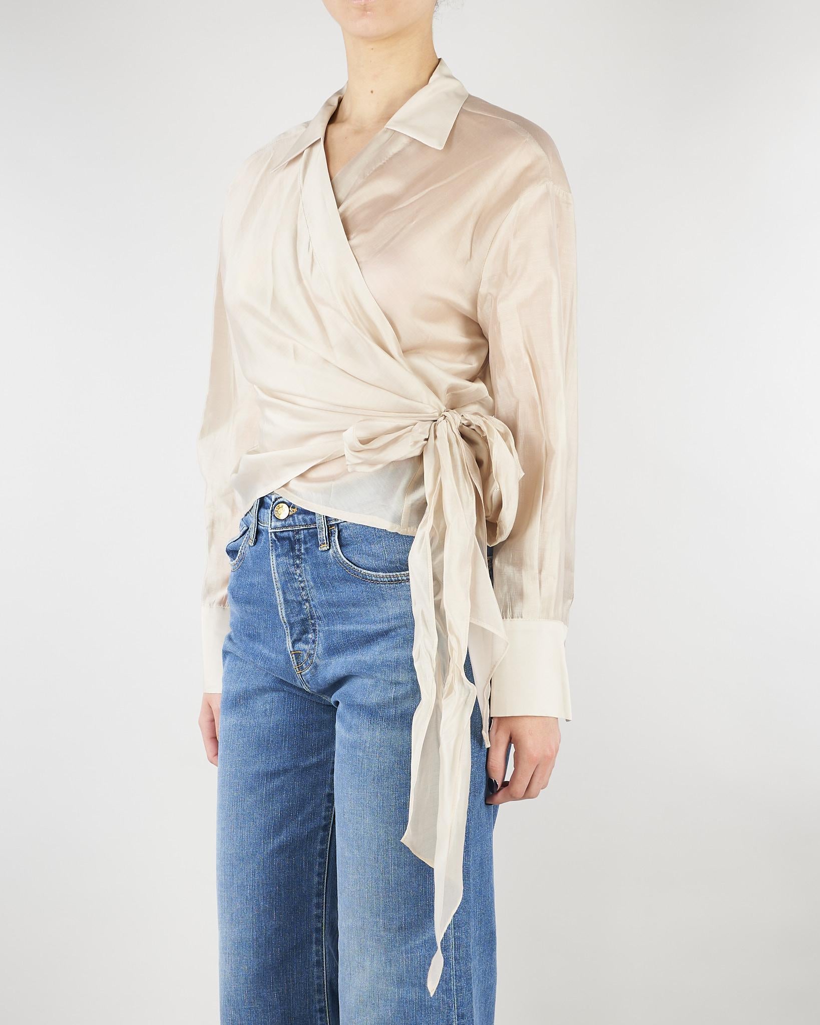 Camicia Mandorla in organza con fiocco TAB0154 03 VICOLO 