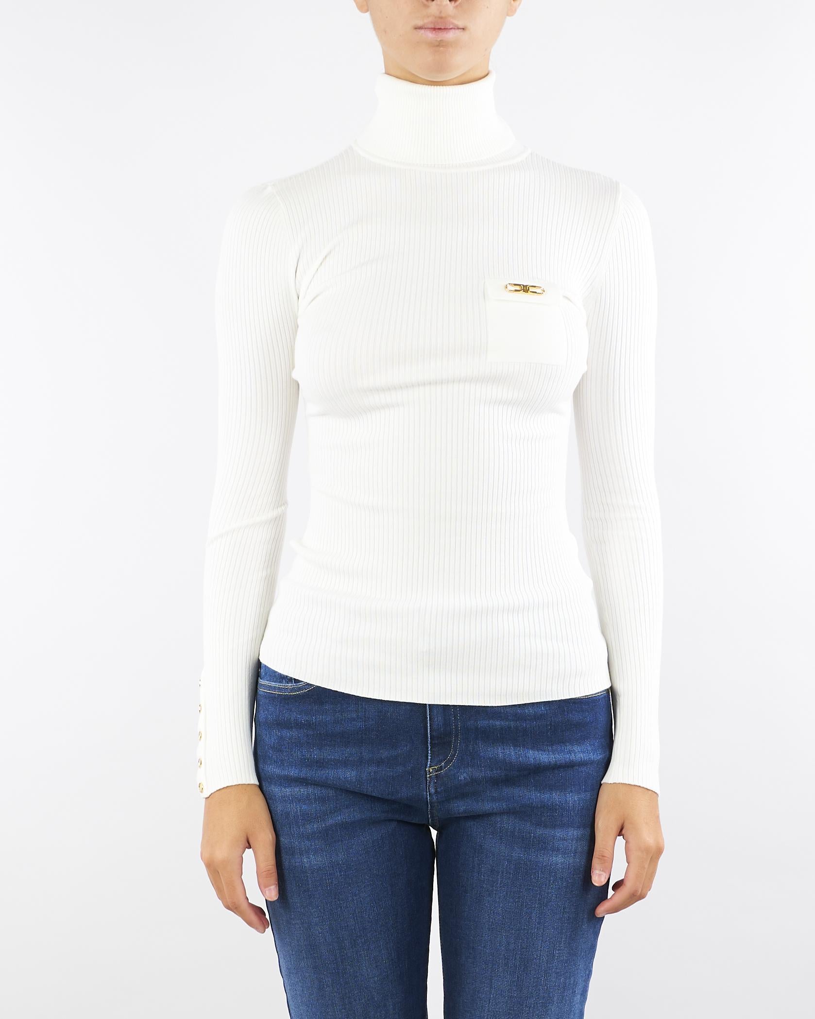 Maglia Avorio a costine con taschino MK11B56E2 360 ELISABETTA FRANCHI 
