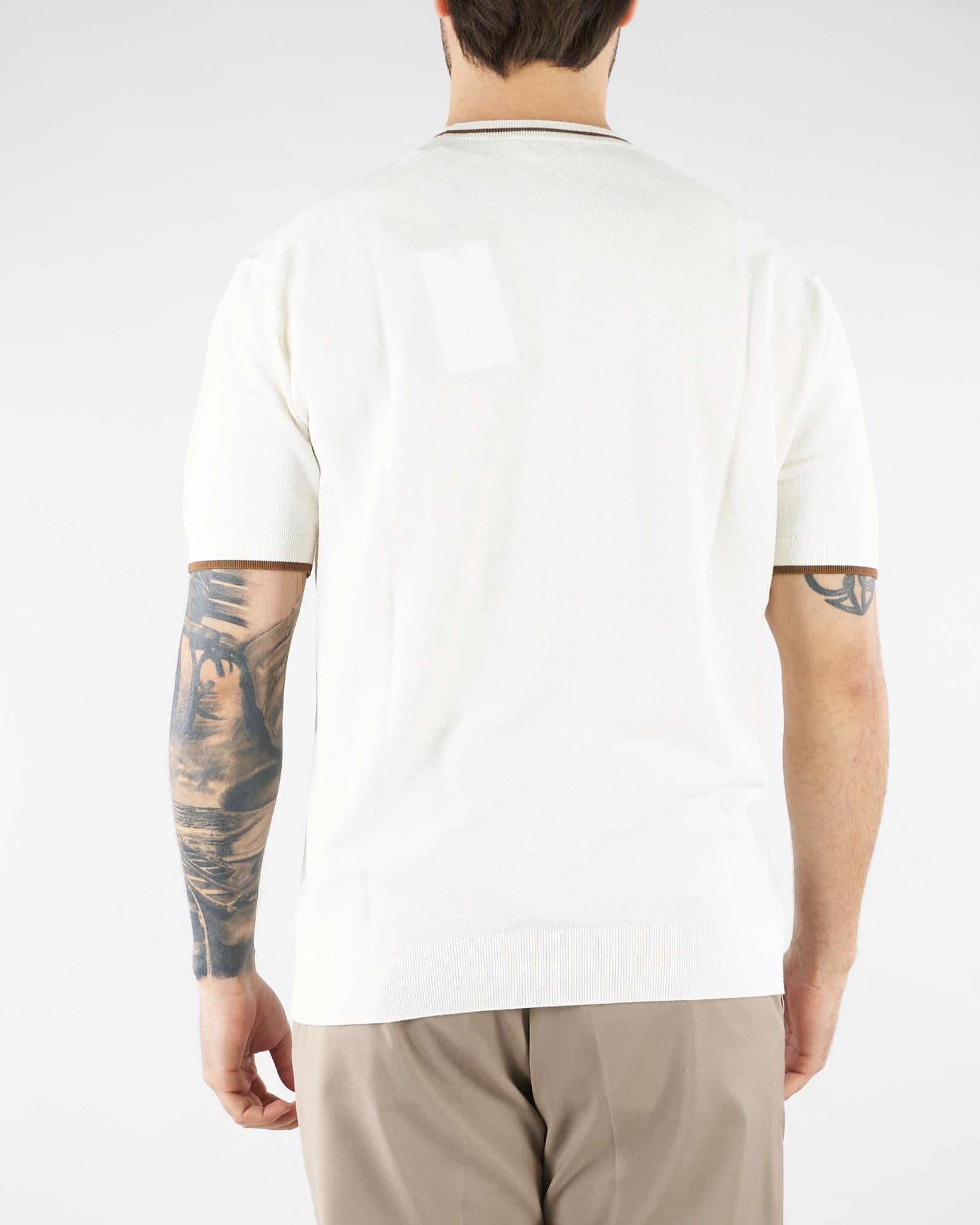 Maglia Panna in puro cotone con profili a contrasto A018F100 1102 PAOLO PECORA 