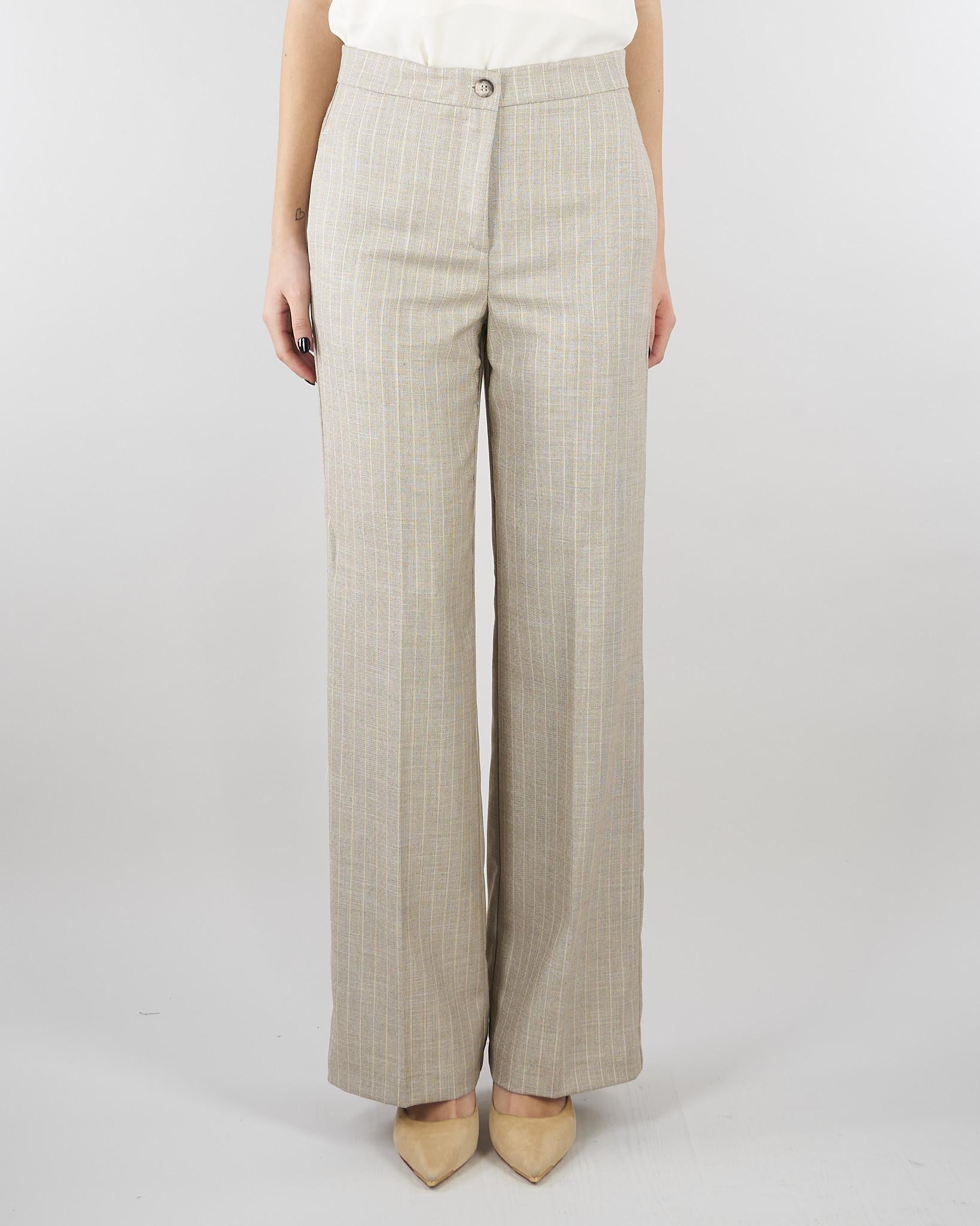 Pantalone Gessato Beige wide leg TAB0227 35 VICOLO 