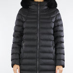 Piumino Nero a trapezio con cappuccio e vera pelliccia 2233E2Y0 99 COLMAR 